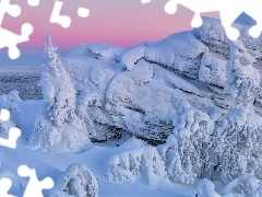 Ośnieżone, Drzewa, Śnieg, Skały, Zima