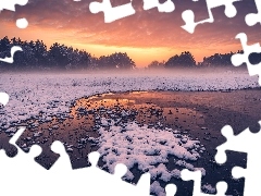 Śnieg, Zima, Mgła, Drzewa, Lód, Jezioro
