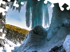 Zamarznięty, Zima, Wodospad, Panther Falls, Prowincja Alber