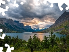Park Narodowy Glacier, Jezioro, Chmury, Saint Mary Lake, Drz
