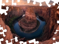 Arizona, Stany Zjednoczone, Kanion, Park Narodowy Glen Canyon, Horseshoe Bend, Skały, Kolorado River, Zakole, Rzeka