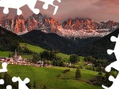 Lasy, Masyw Odle, Drzewa, Santa Maddalena, Wieś, Domy, Dolo