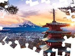 Chureito Pagoda, Świątynia, Góra, Fudżi, Wyspa Honsiu, J