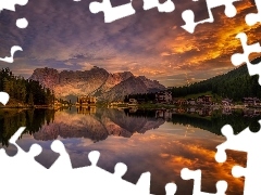 Jezioro Misurina, Włochy, Las, Grand Hotel Misurina, Drzewa