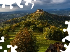 Las, Drzewa, Niemcy, Chmury, Badenia-Wirtembergia, Zamek Hoh