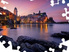 Poranek, Morze Śródziemne, Vernazza, Wybrzeże, Domy, Wsch