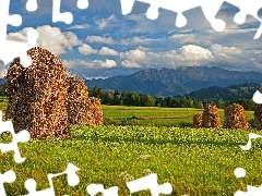 Podhale, Farmy i pola, Siano, Tatry, Słoneczny, Łąka, Snopki, Polska, Góry, Blask