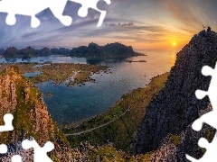 Góry, Lofoty, Człowiek, Morze Północne, Norwegia, Skały