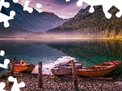 Drzewa, Mgła, Austria, Trzy, Pale, Jezioro Jagersee, Góry,