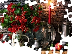 Świeca, Bukiet, Kieliszek, Kalina, Kompozycja, Dzbanek, Jab