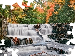 Drzewa, Wodospad, Slate River, Rzeka, Liście, Stany Zjednoc
