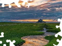 Opactwo św Archanioła, Rozlewisko, Normandia, Klasztor, Łąki, Mont Saint Michel, Francja