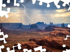 Region Monument Valley, Stan Utah, Skały, Wyżyna Kolorado, Stany Zjednoczone, Dolina Pomników, Piorun