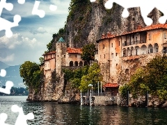 Santa Caterina del Sasso, Skała, Włochy, Jezioro, Leggiuno, Kościół, Klasztor, Lago Maggiore