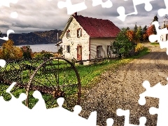 Droga, Zgrabiarka, Dom, Kościół, Wieś