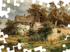 Ludwig Halauska, Dom, Dolina Laabach, Ruiny, Staw, Obraz, Ma