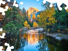 Rzeka, Merced River, Stany Zjednoczone, Drzewa, Kalifornia,