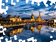 Rzeka Łaba, Statki, Drezno, Domy, Niemcy