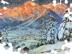 Obraz, Malarstwo, Alois Arnegger, Zima, Gmina Admont, Austri