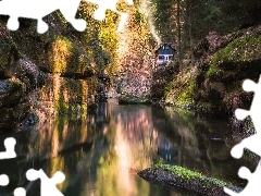 Dom, Drzewa, Park Narodowy Czeska Szwajcaria, Skała, Las, R