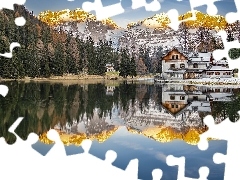 Dolomity Brenty, Dom, Włochy, Las, Prowincja Trydent, Góry, Jezioro Nambino, Drzewa
