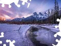 Alberta, Kanada, Canmore, Góry, Bow River, Drzewa, Góra Th