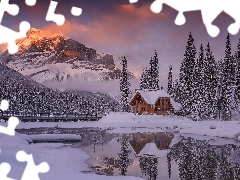 Lasy, Zima, Dom, Park Narodowy Yoho, Śnieg, Kanada, Canadia