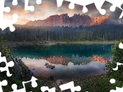 Chmury, Lago di Carezza, Dolomity, Południowy Tyrol, Las, J