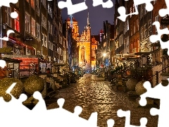 Domy, Gdańsk, Bazylika Mariacka, Ulica Mariacka, Polska, Kościół, Noc