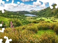 Dolina Nant Gwynant, Jezioro, Góry Kambryjskie, Llyn Gwynant, Łąki, Park Narodowy Snowdonia, Walia