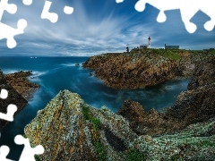 Latarnia morska Saint Mathieu, Niebo, Francja, Cypel, Plougonvelin, Skały, Morze, Pointe Saint Mathieu