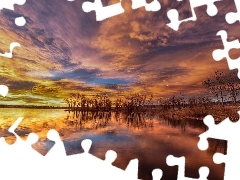 Niebo, Chatfield Lake, Wschód słońca, Kolorado, Chmury, J