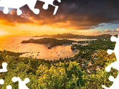 Morze, Zatoka, Antigua i Barbuda, Żaglówki, Karaiby, Góry