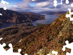 Roślinność, Jezioro, Park Narodowy Loch Lomond and the Trossachs, Loch Katrine, Góry, Jesień, Szkocja