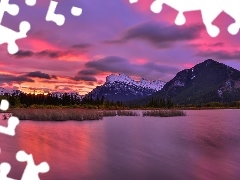 Vermilion Lake, Góry, Niebo, Kolorowe, Odbicie, Kanada, Pro