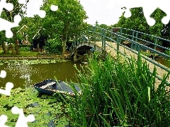 Park, Mostek, Łódka, Staw