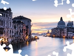 Canal Grande, Gondole, Włochy, Kościół, Santa Maria della Salute, Kanał, Wenecja, Bazylika