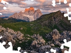 Dolomity, Góry, Masyw, Monte Mondeval, Prowincja Belluno, Włochy, Skały, Ampezzo, Wzgórza