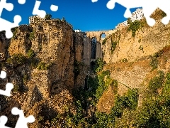 Miasto Ronda, Wąwóz Tajo, Hiszpania, Most Puente Nuevo, Andaluzja, Domy, Skały, Prowincja Malaga