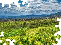 Alpy, Gmina Gumpoldskirchen, Winnica, Góry, Austria, Domy, Droga