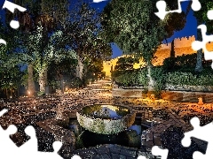 Andaluzja, Hiszpania, Almeria, Ogród, Palmy, Drzewa, Baszta, Alcazaba, Jardin de Al-Andalus