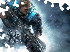 Postać, Marcus Fenix, Plakat, Mężczyzna, Deszcz, Gears of