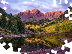 Szczyty, Góry Skaliste, Maroon Bells, Jezioro, Kolorado, St