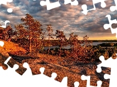 Blask, Słońca, Skarpa, Drzewa, Jezioro