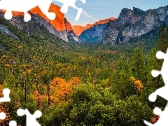 Kalifornia, Stany Zjednoczone, Park Narodowy Yosemite, Góry, Drzewa, Las, Yosemite Valley, Jesień, Dolina