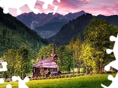 Tatry, Tatrzańska Jaworzyna, Zielone, Góry, Słowacja, Kościół św Anny, Drzewa