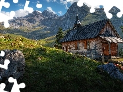 Drzewa, Chmury, GĂłry, KoĹciĂłĹ, Szwajcaria