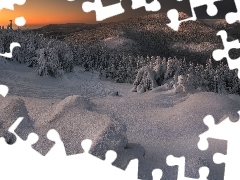 Ĺnieg, Drzewa, Polska, GĂłry, Karkonosze, Zaspy, Zima,