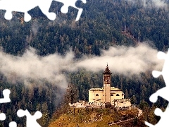 Las, WzgĂłrze, Castello Molina di Fiemme, WĹochy, MgĹa, KoĹciĂłĹ