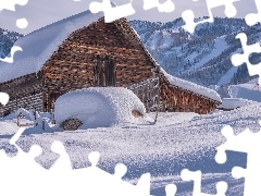 Dom, GĂłry, Szopa, Zaspy, Drewniana, Zima